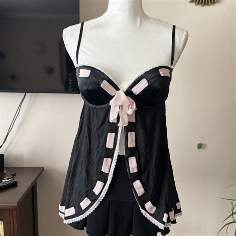 Black Pink Lingerie Top With Bow Detail Depop