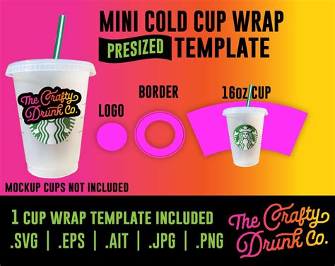 16oz Mini Cold Cup Wrap Template Cup Wrap Cold Cup Kids Cups