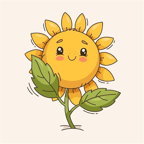 Ilustración de dibujos animados de girasol dibujado a mano Vector Gratis