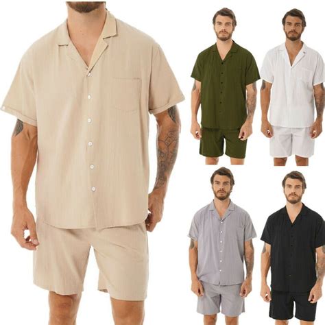 Men Summer 2 Piece Set Outfit Short Sleeve T Shirts Shorts Hawaiian