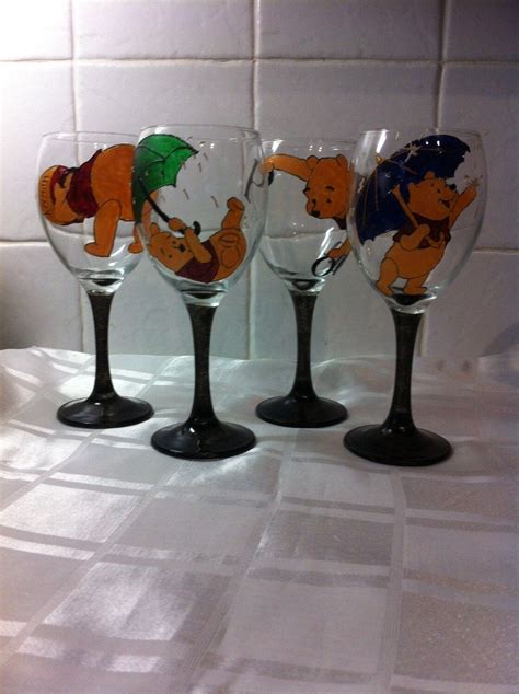 Winnie The Pooh Set Of 4 Hand Painted Large Wine Glasses Etsy Wine Glasses Painted Wine