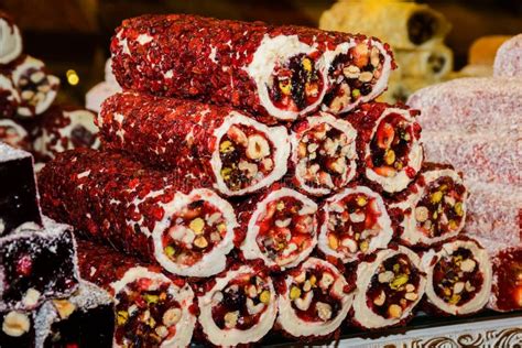 Traditional Lokum Rolls A Sweet Dessert Turkish Delights Pastry With