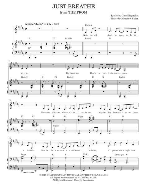 Play Official Version Of Prom Just Breathe Sheet Music By Misc Soundtrack For Piano Vocals