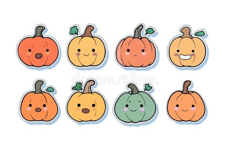 Pumpkin Character Set. Funny Cartoon Style Cute Drawing. Different Face ...