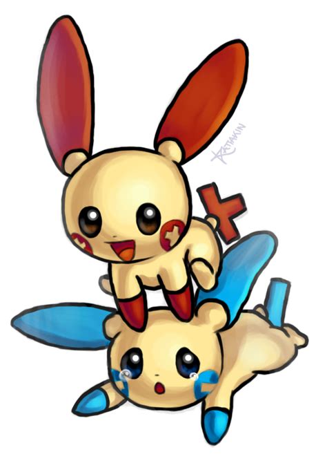 Plusle And Minun By Kattakin On Deviantart