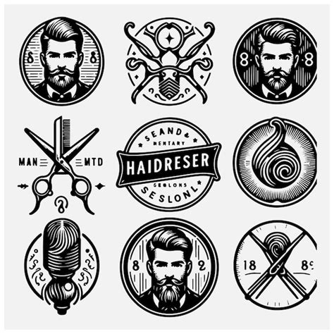 Set De Logo De Coiffeur Avec Des Ciseaux Vintage Insignes R Tro De