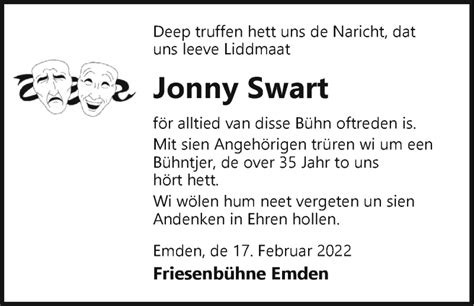 Traueranzeigen Von Jonny Swart Nordwest Trauer De