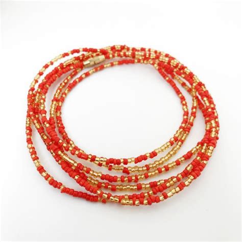 Gold Red African Waist Beads Exotic Body Beads