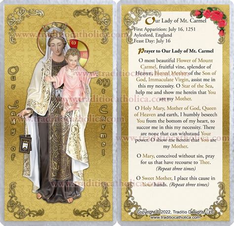 Our Lady Of Mt Mount Carmel Laminated Catholic Holy Cards Our Etsy