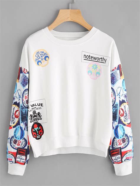 Contrast Sleeve Graphic Print Sweatshirt Graphic Print Sweatshirt