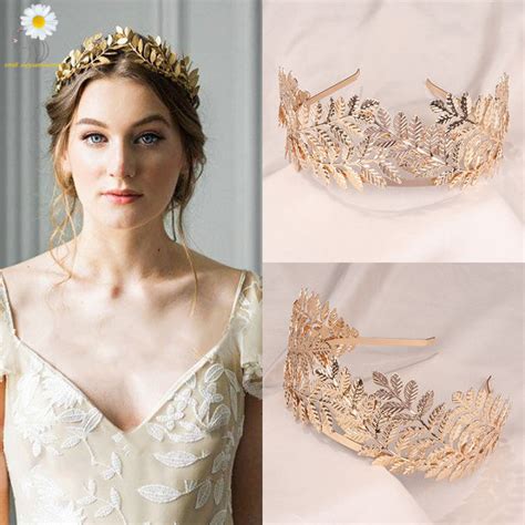 European Greek Goddess Headband Metallic Gold Leaves Branch Crown Bride