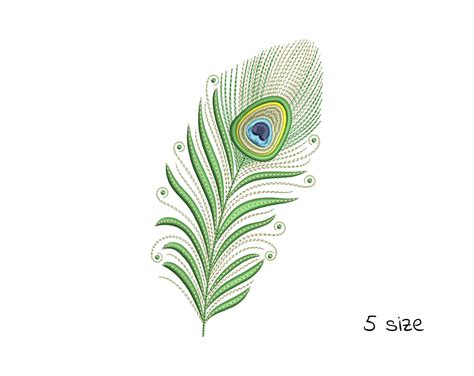 Green Peacock Feather Machine Embroidery Design Boho Etsy