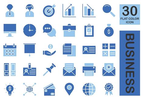 Set Of Icons For Business Flat Color Style Icon Business On White