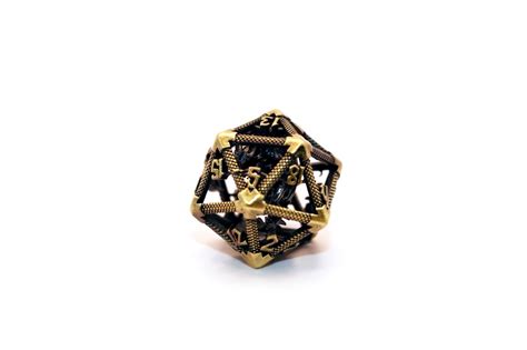 Caged Electrum Dragon Hollow Metal D20 1 Bookwyrm Games