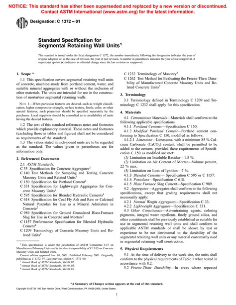 ASTM C1372 01 Standard Specification For Segmental Retaining Wall Units