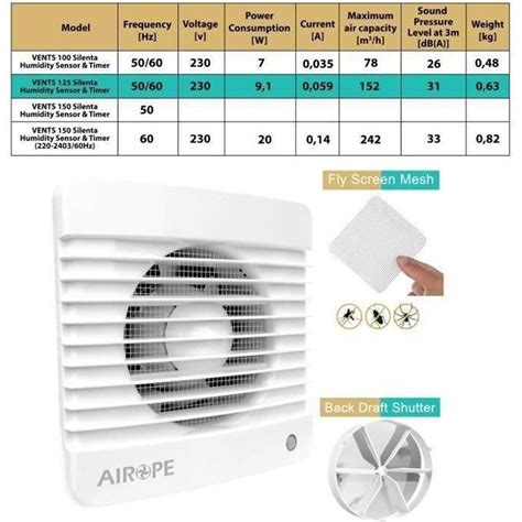 Airope VMC 100 Mm Humidity Sensor Timer Ventilateur Extracteur D Air