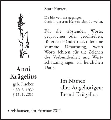 Traueranzeigen von Anni Krägelius Trauer HNA de