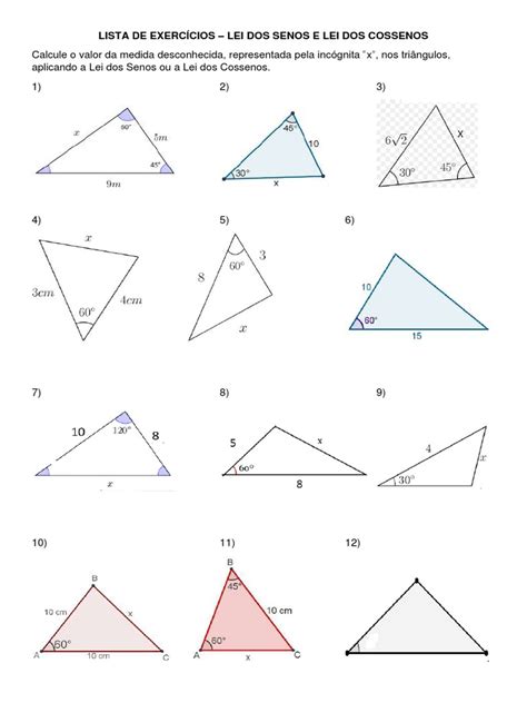 Lei Dos Cossenos Exercicios Pdf - Exercícios: Lei dos Senos e Cossenos | PDF | Métodos e Materiais de Ensino