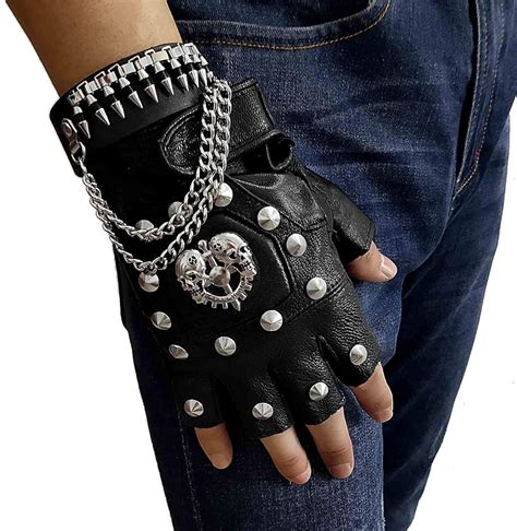 Unbekannt Herren Biker Handschuhe Im Punk Gothic Stil Leder Fingerlos