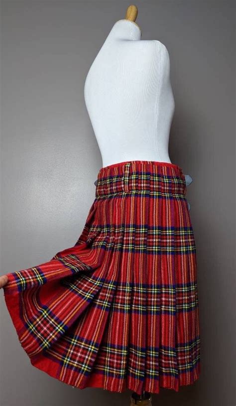 Vintage Red Plaid Tartan Wrap Kilt Skirt With Leather And Buckle Straps Shop Thrilling