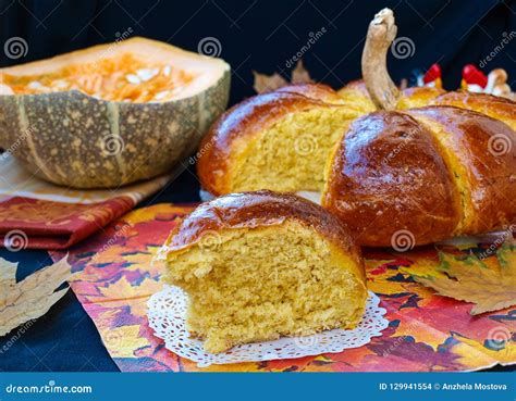 Homemade Pumpkin Shaped Bread Located on a Dark Background Stock Photo - Image of health, dinner ...