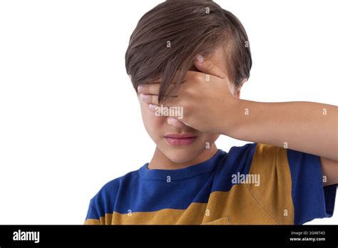 Cute Boy Covering His Eyes Stock Photo Alamy