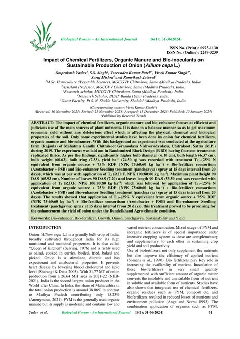 Pdf Impact Of Chemical Fertilizers Organic Manure And Bio Inoculants