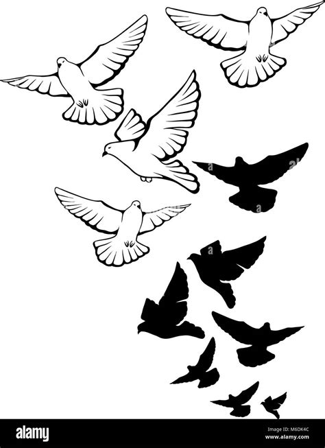 Volando palomas de fondo Ilustración vectorial dibujada a mano Imagen