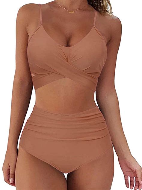 Sanviglor Women Swimsuit Two Piece Swim Bikini Sets Sleeveless Solid