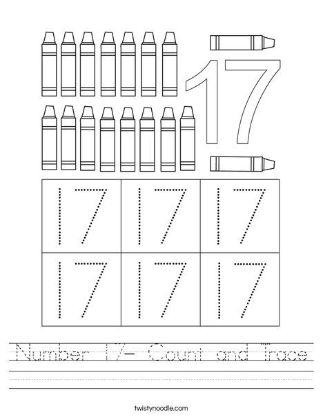 Number 17 Count And Trace Worksheet Twisty Noodle