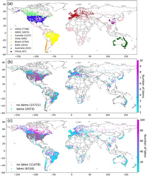 Global stream gauges used in model evaluation from (a) different gauge ...