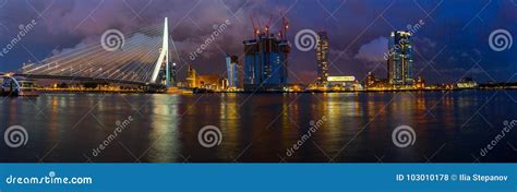 Rotterdam skyline at night editorial stock photo. Image of dutch ...