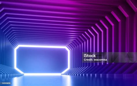 Render 3d Latar Belakang Ultraviolet Abstrak Ruang Kosong Koridor Biru