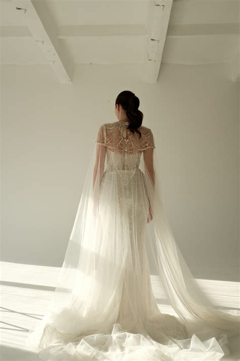 Luxury Crystal Wedding Dress with Cape Overlay: Gilded Grace | Galogrea