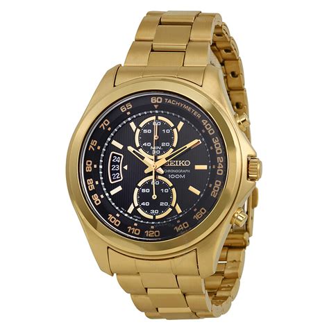 Seiko Chronograph Black Dial Gold Tone Stainless Steel Men S Watch Snn258 Stainless Steel