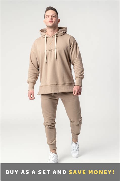 Men S Sports Tracksuit Set NUDE Beige DEADlift Gym Wear