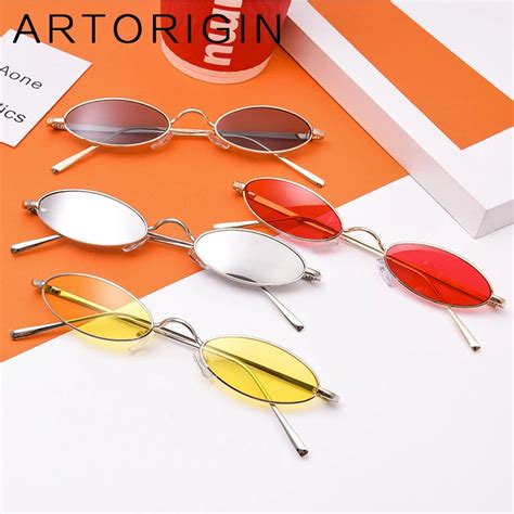 Retro Unisex Small Oval Sunglasses Men Women Metal Frame Black Pink Red