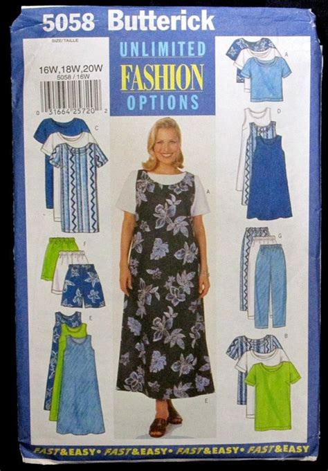 Butterick Fashion Options Sewing Pattern Plus Sizes 16w 18w And 20w Dress Top Pants Skirt