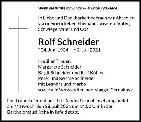 Traueranzeigen Von Rolf Schneider Trauerundgedenken De