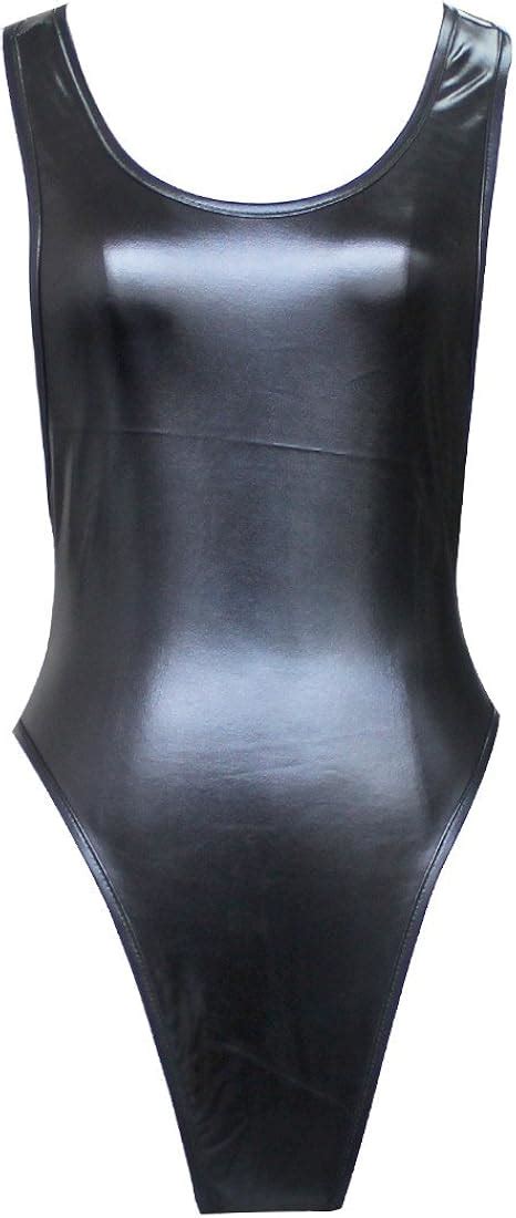 Iiniim Women Faux Leather One Piece Thong Bodysuit Leotard Lingerie