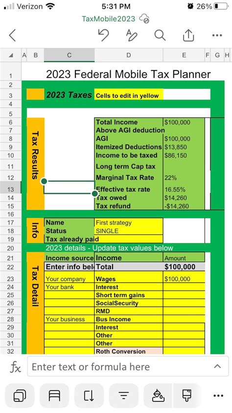 Mobile 2023 Excel Tax Planner Spreadsheet Self Employed, W2, Business ...