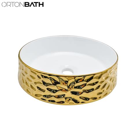 Ortonbath Middle East White Gold Round Bathroom Vessel Sink Art Hair