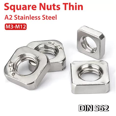 M3 M4 M5 M6 M8 M10 M12 Square Nuts Thin Type A2 Stainless Steel DIN