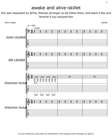 awake and alive-skillet - Sheet music for Choir Synthesizer, Distortion ...