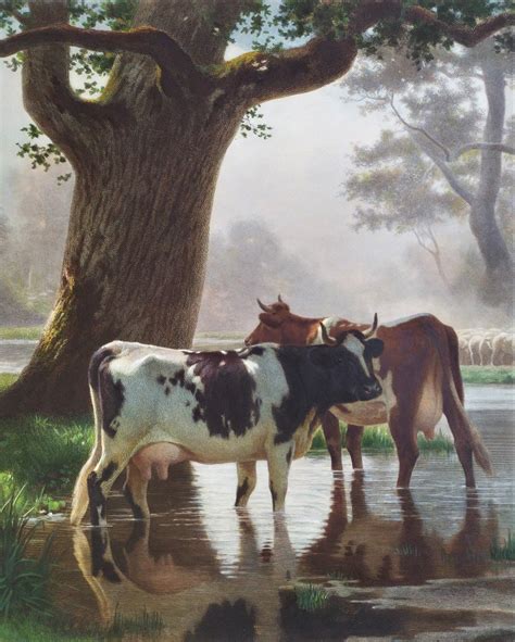 Proantic Paysage Barbizon Les Vaches Gravure Aquarellée Daprès Au