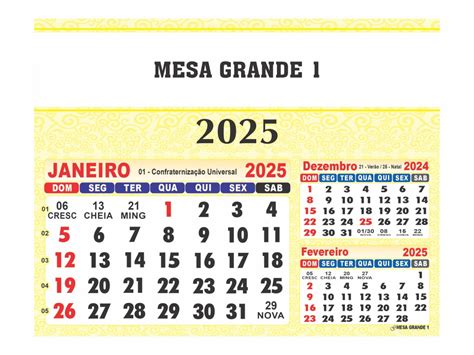 Calendário de Mesa 2025 Mesa Grande 1 Grafiara