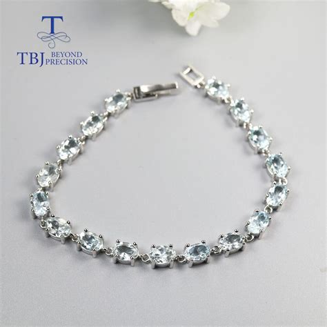 TBJ Pulsera De Piedras Preciosas De Aguamarina Azul Claro De Brasil