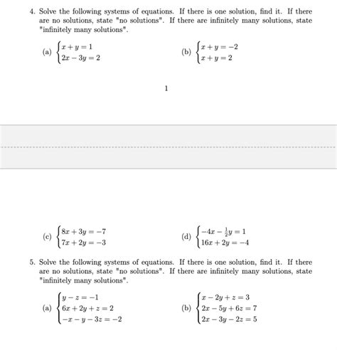 Solved 4 Solve The Following Systems Of Equations If There