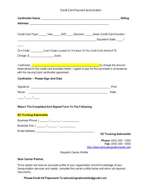 Fillable Online Credit Card Authorization Form Templates