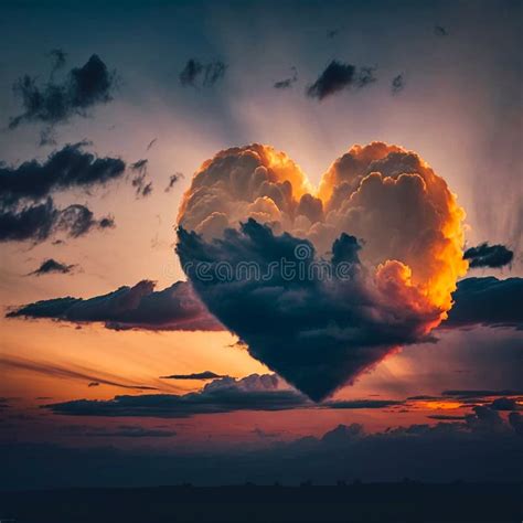 Heart Shaped Cloud In The Evening Sunset Or Sunrise Generative Ai